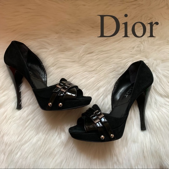 Dior Shoes - Authentic DIOR Logo Suede Patent Studded Pumps